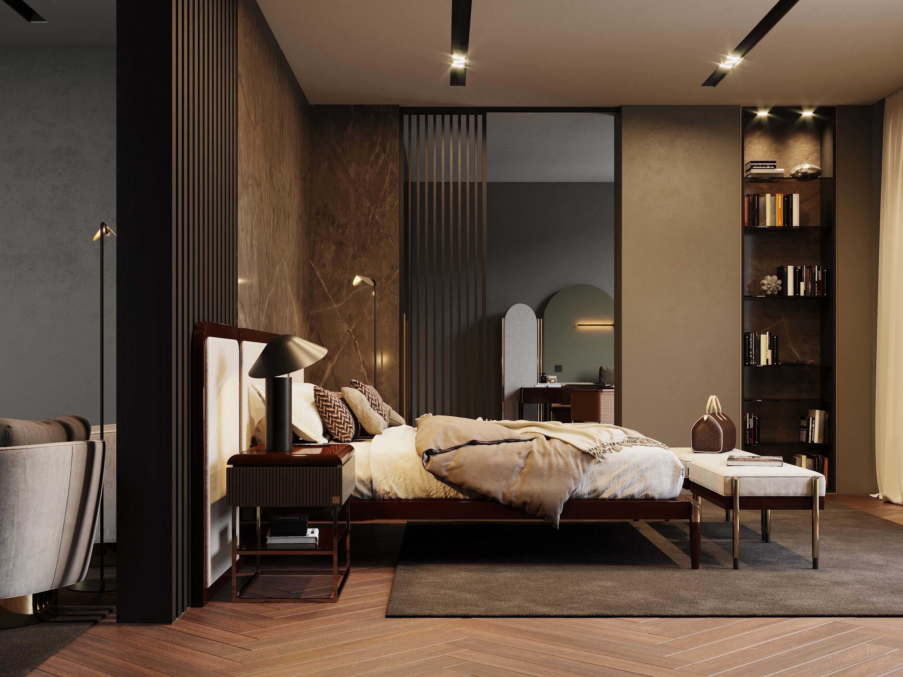  Zeitgenössisches Doppelbett aus hochglänzender Eiche, handgefertigt von Stylish Club (21. Jahrhundert und zeitgenössisch) im Angebot