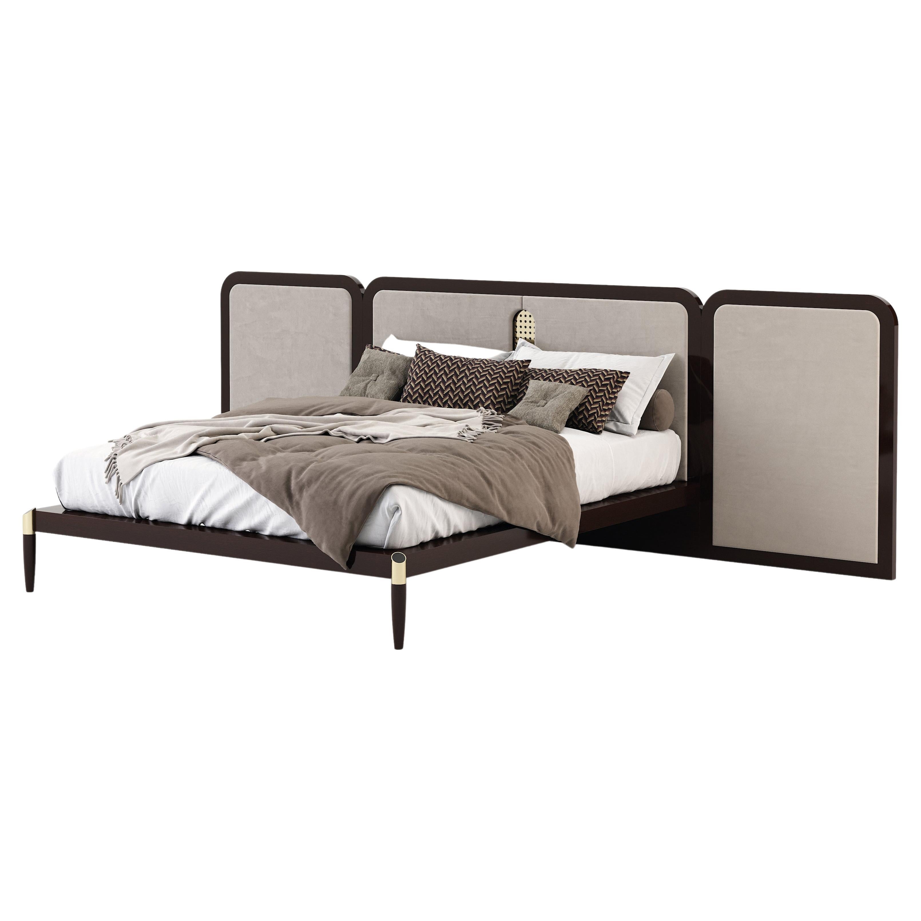  Double Contemporary Her Bed Made with High Gloss Oak, Handmade by Stylish Club For Sale