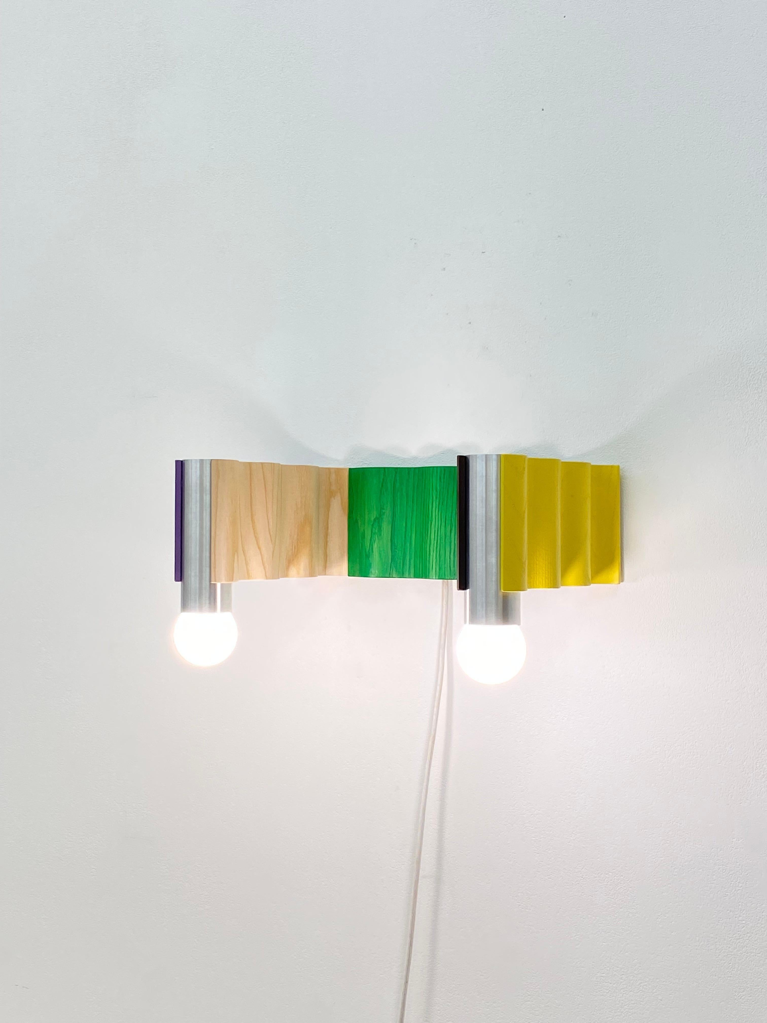 Mid-Century Modern Double Corrugation Sconce / Wall Light in Multiple Colours and Brushed Aluminium For Sale