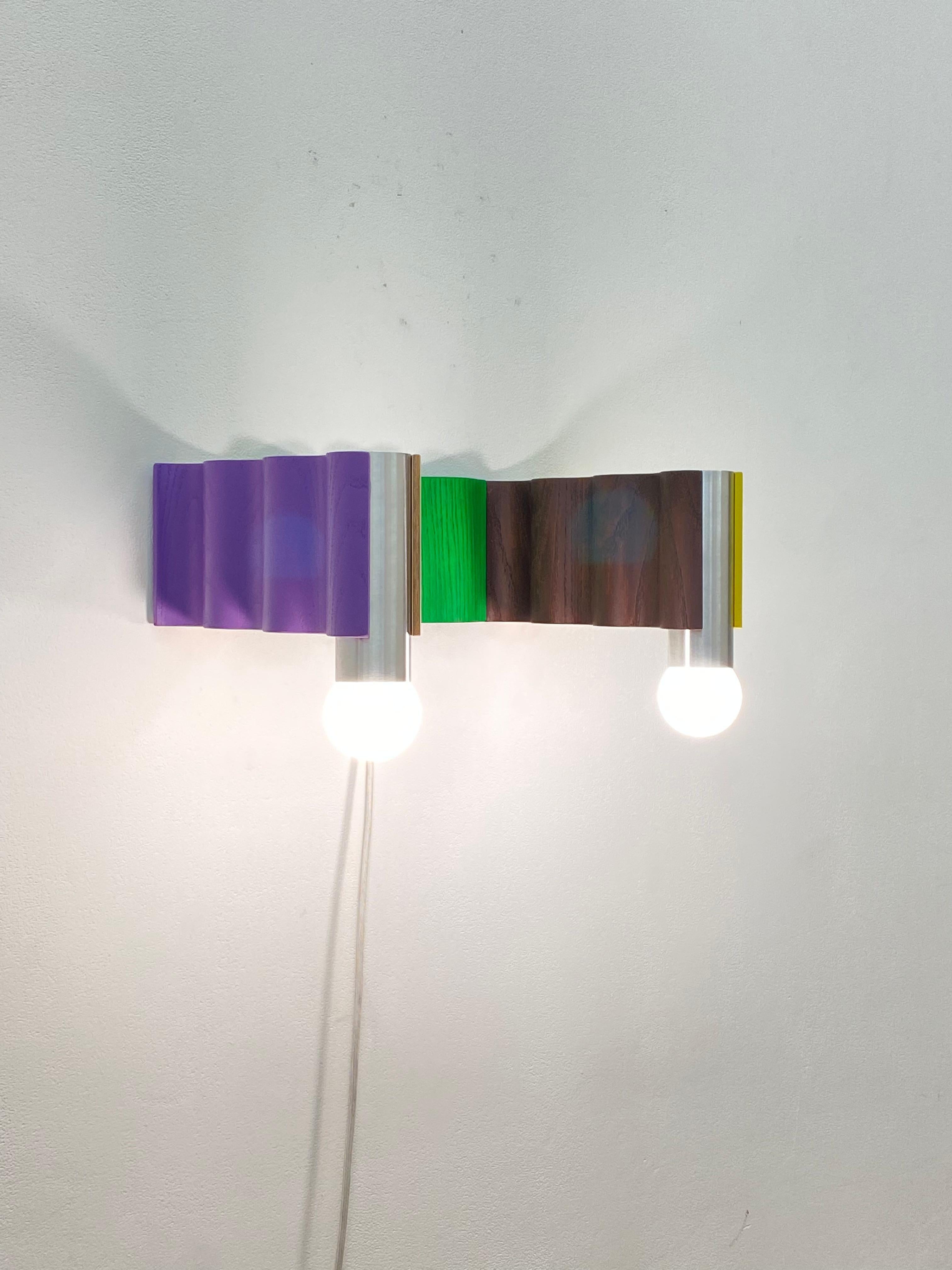 British Double Corrugation Sconce / Wall Light in Multiple Colours and Brushed Aluminium For Sale