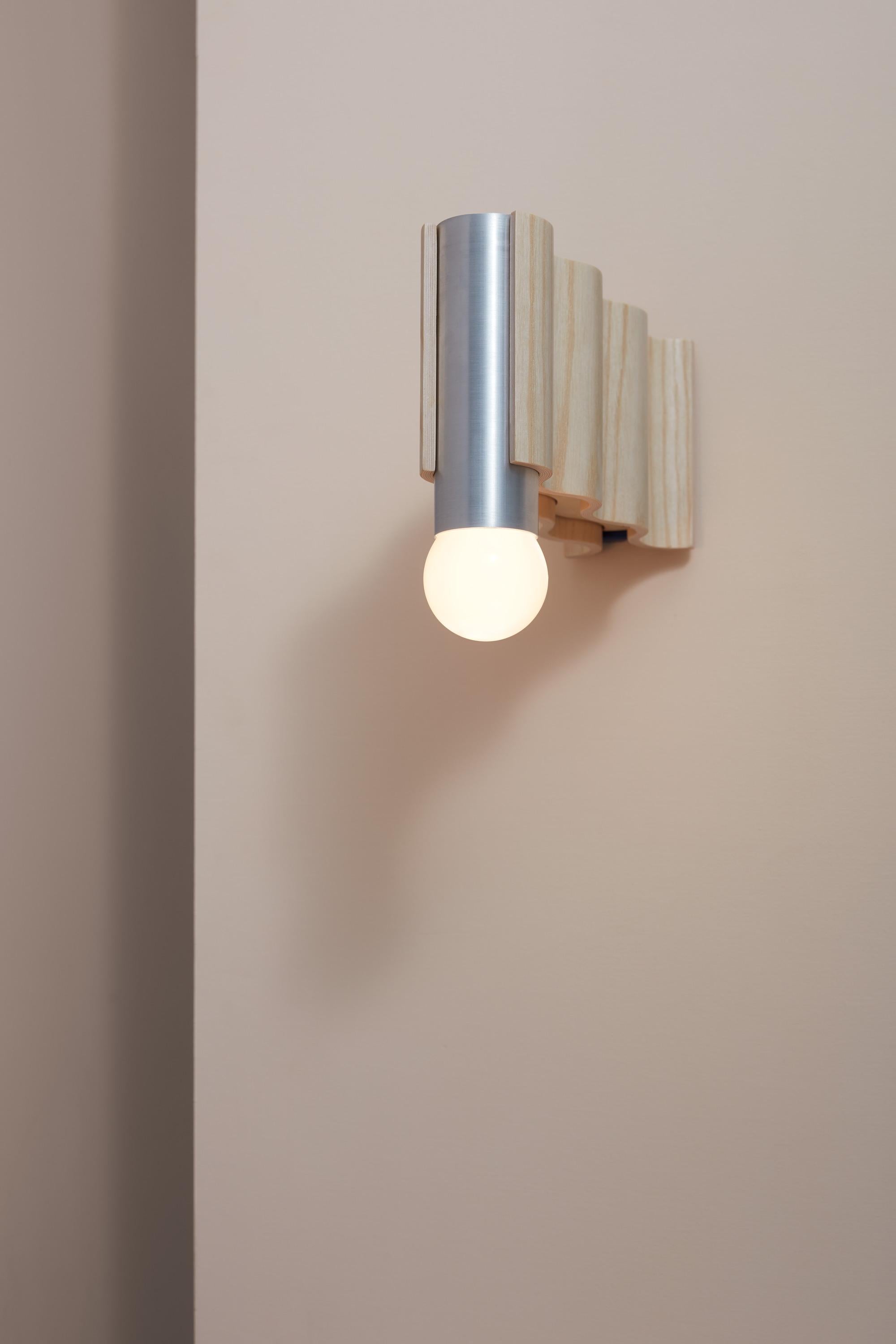 Double Corrugation Sconce / Wall Light in Natural Ash Veneer and Sapphire Blue For Sale 6