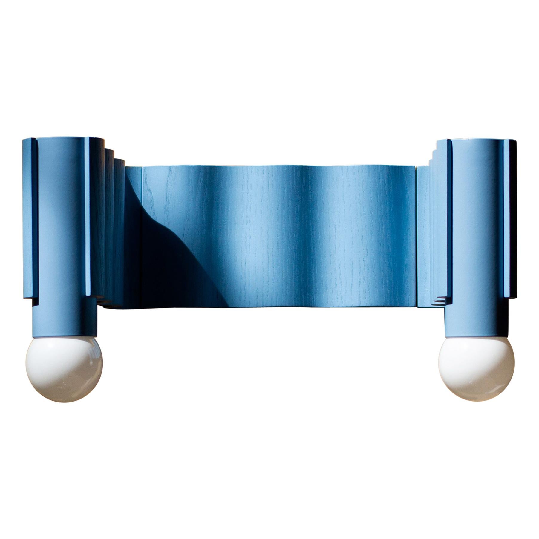 Double Corrugation Sconce / Wall Light in Pastel Blue For Sale