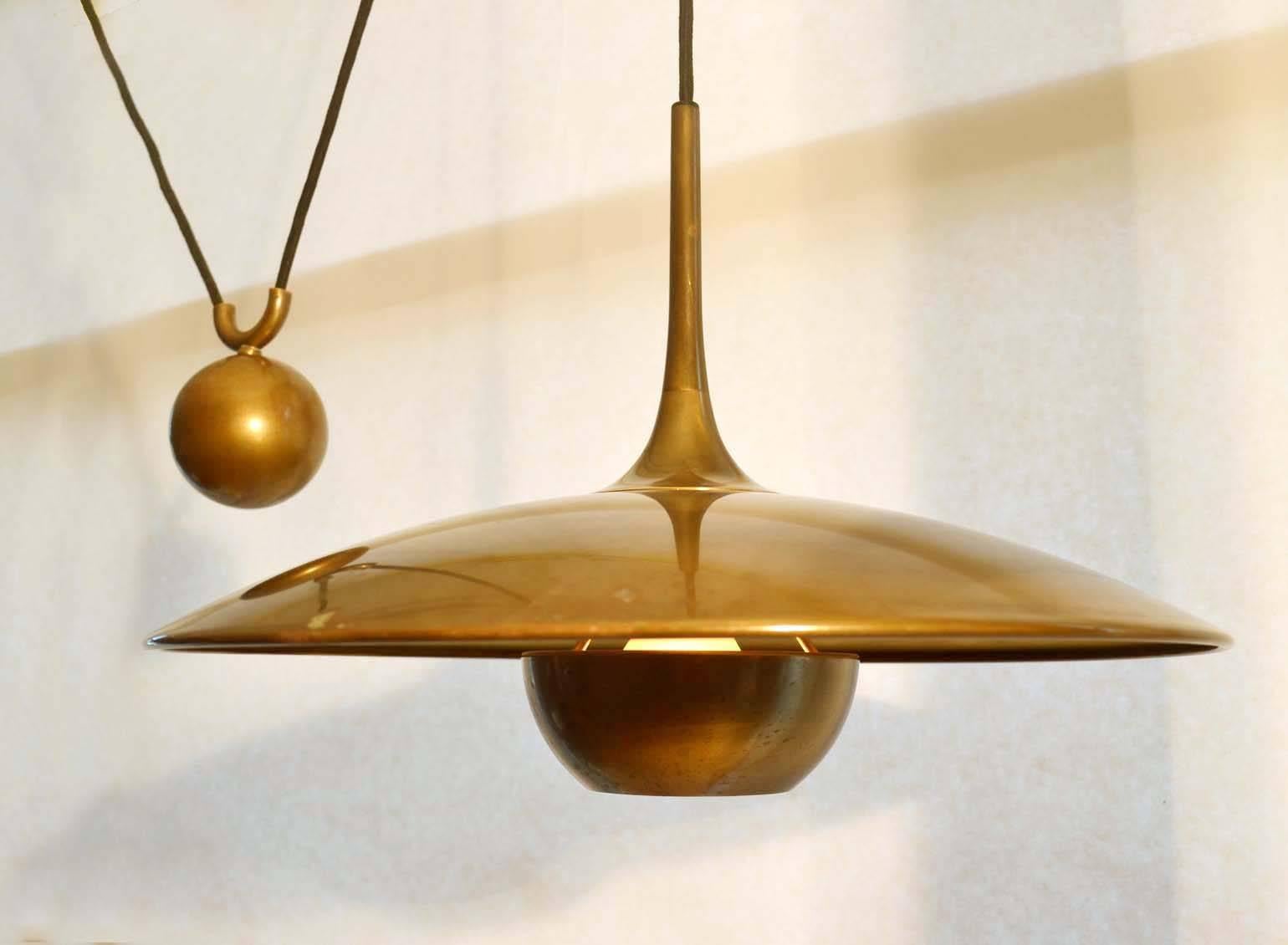 Double Counterbalance Pendant Lamps Onos 40 in Brass by Florian Schulz, 1970s 1