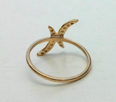 Double Crescent Moon Genuine Diamond Ring Solid 14k Gold Handmade Jewelry Gift.