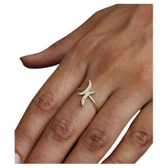 Double Crescent Moon Genuine Diamond Ring Solid 14k Gold Handmade Jewelry Gift.