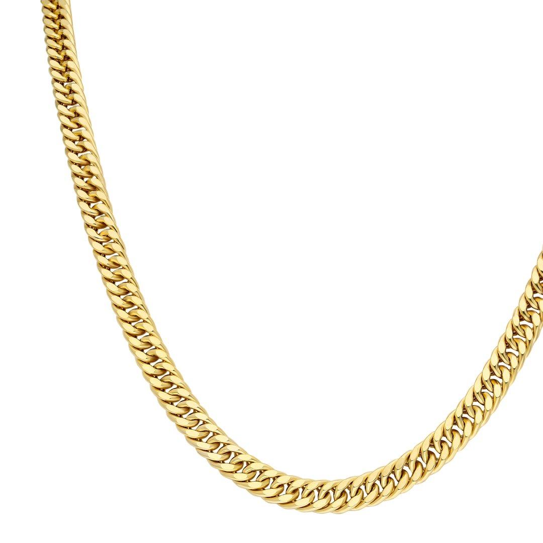 Modern Double Cuban Link Chain Necklace, 14K Yellow Gold, 26.60Gr. For Sale