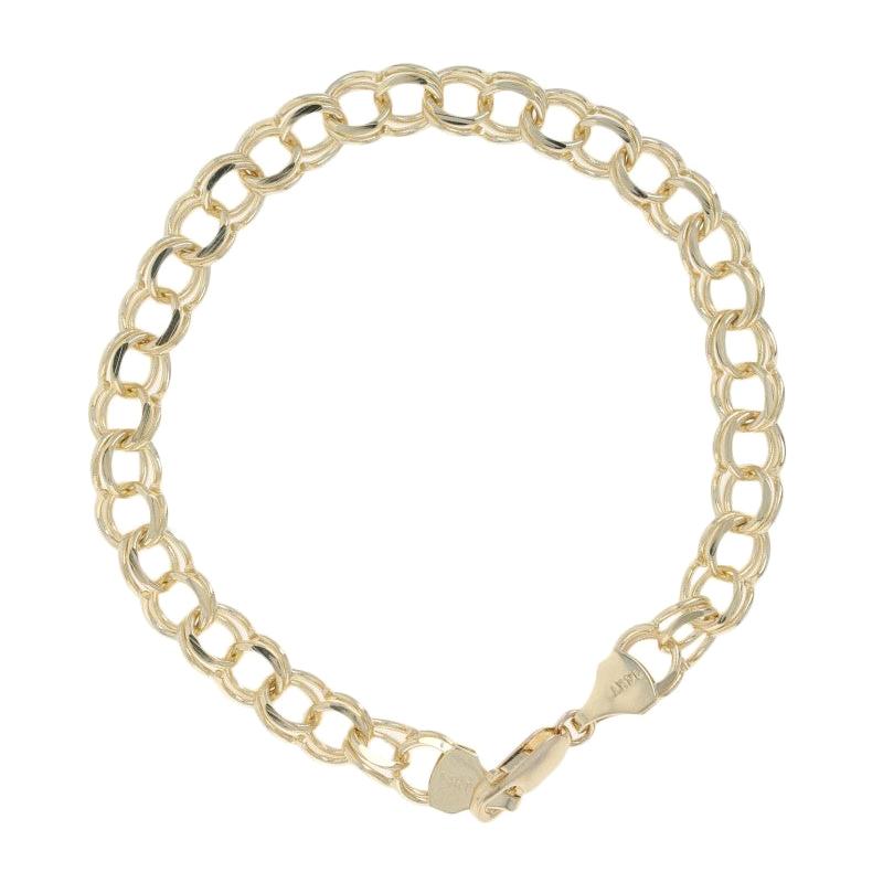 Double Curb Chain Bracelet, 14 Karat Yellow Gold Starter Charm Women's