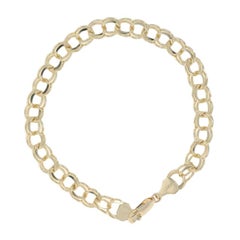 Vintage Double Curb Chain Bracelet, 14 Karat Yellow Gold Starter Charm Women's