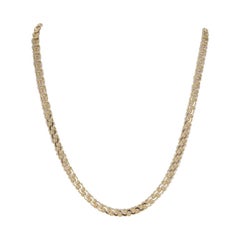 Double Curb Chain Necklace, 14 Karat Yellow Gold Starter Charm Lobster Clasp