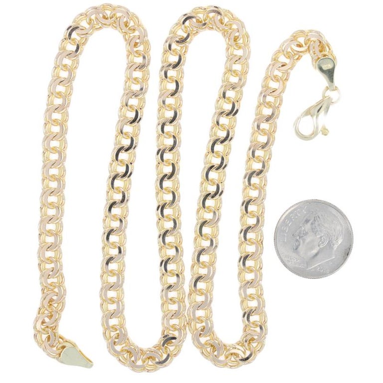 Double Curb Chain Necklace, 14 Karat Yellow Gold Starter Charm Lobster
