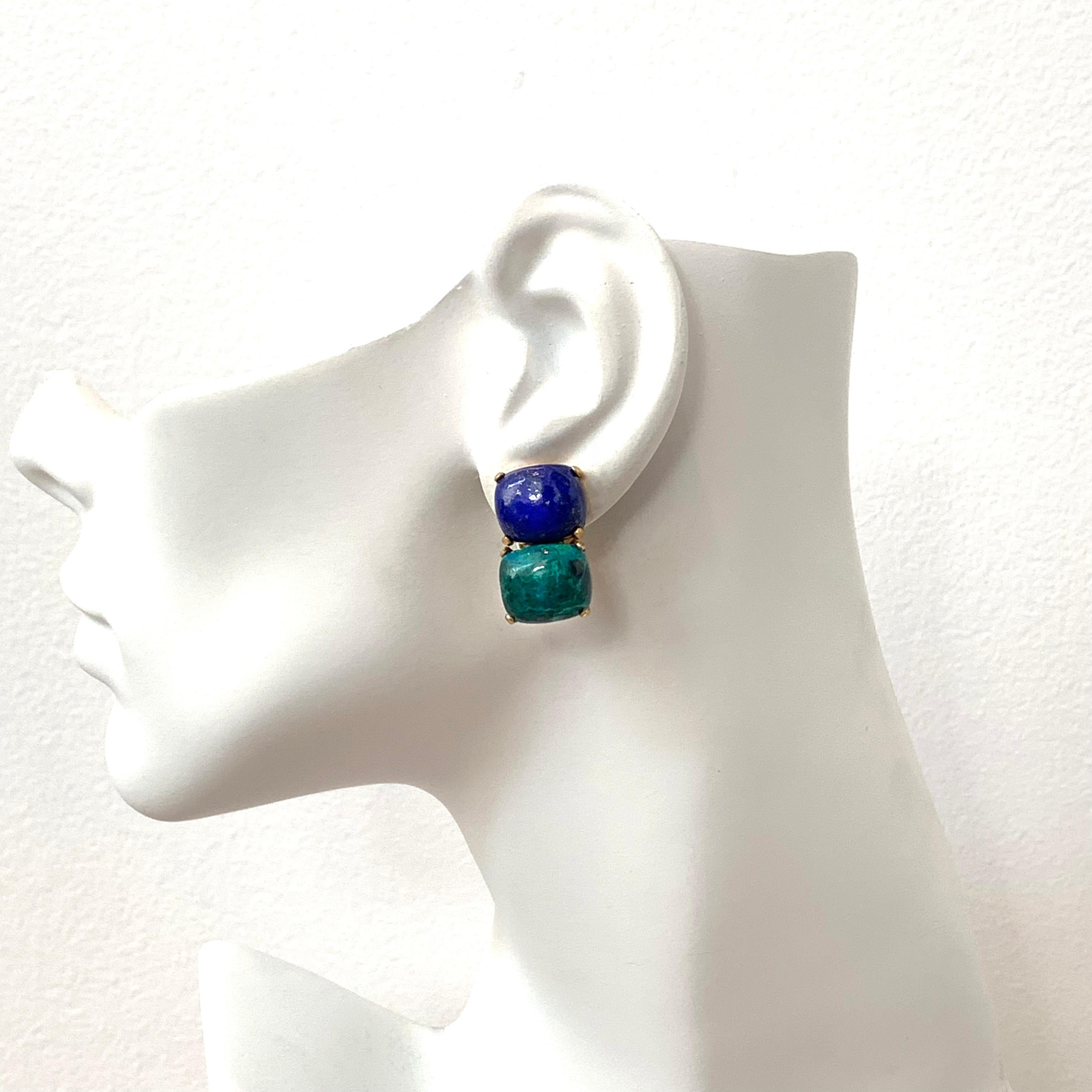 Double Cushion Cabochon Lapis Lazuli and Chrysocolla Vermeil Clip-on Earrings 2