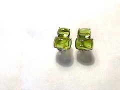 Double Cushion Cut Cabochon Peridot Yellow Gold Earrings