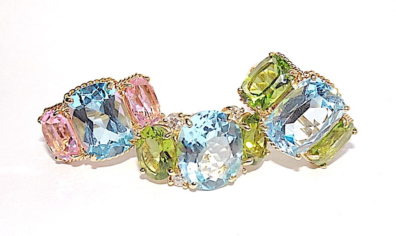 Gelbgold-Ohrringe mit doppeltem Kissenschliff, grünem Granat, Stein und Diamant im Angebot 14