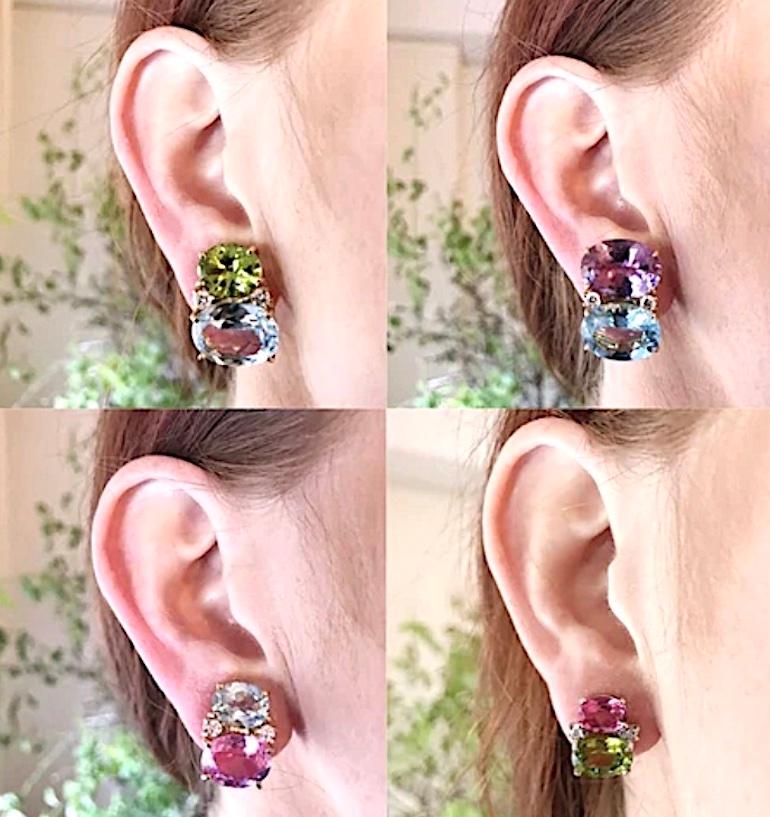 Gelbgold-Ohrringe mit doppeltem Kissenschliff, grünem Granat, Stein und Diamant im Angebot 5