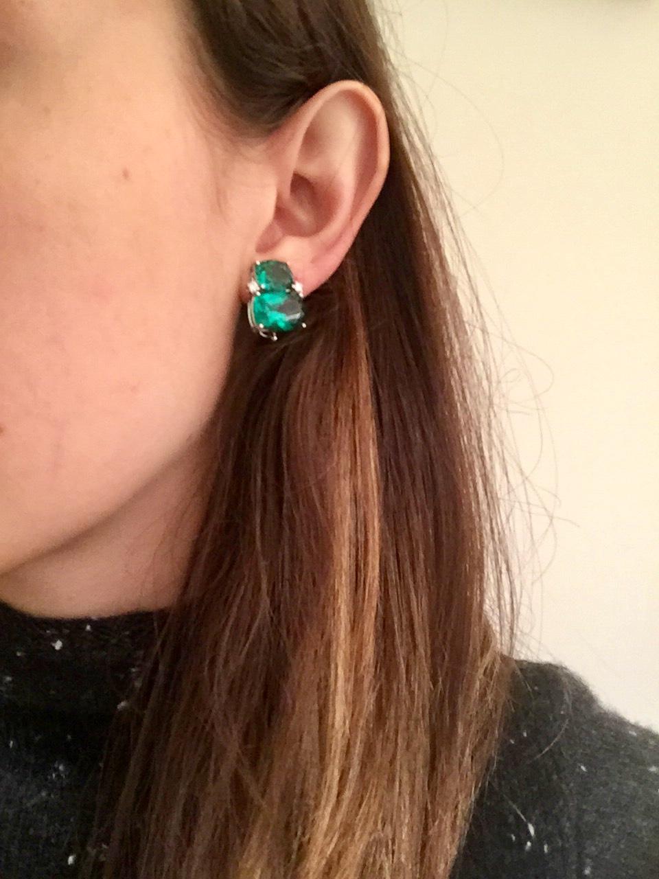 Contemporain Boucles d'oreilles en pierre d'améthyste verte taille double coussin avec perles détachables en vente