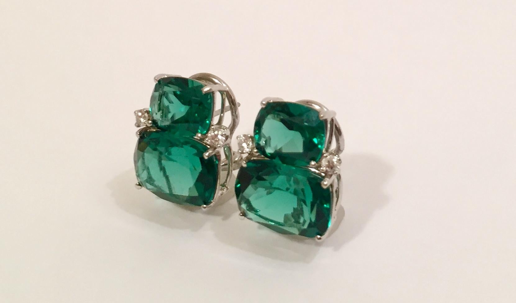 Boucles d'oreilles en pierre d'améthyste verte taille double coussin avec perles détachables Neuf - En vente à New York, NY