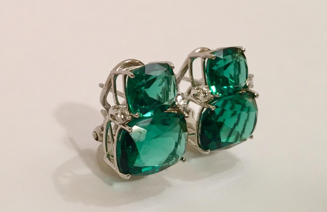 Boucles d'oreilles en pierre d'améthyste verte taille double coussin avec perles détachables Pour femmes en vente
