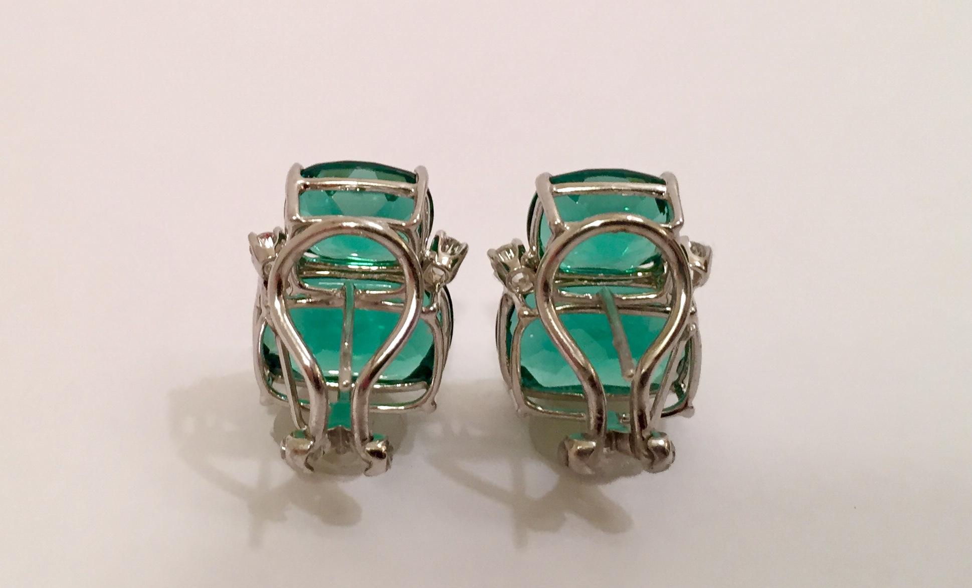 Boucles d'oreilles en pierre d'améthyste verte taille double coussin avec perles détachables en vente 1