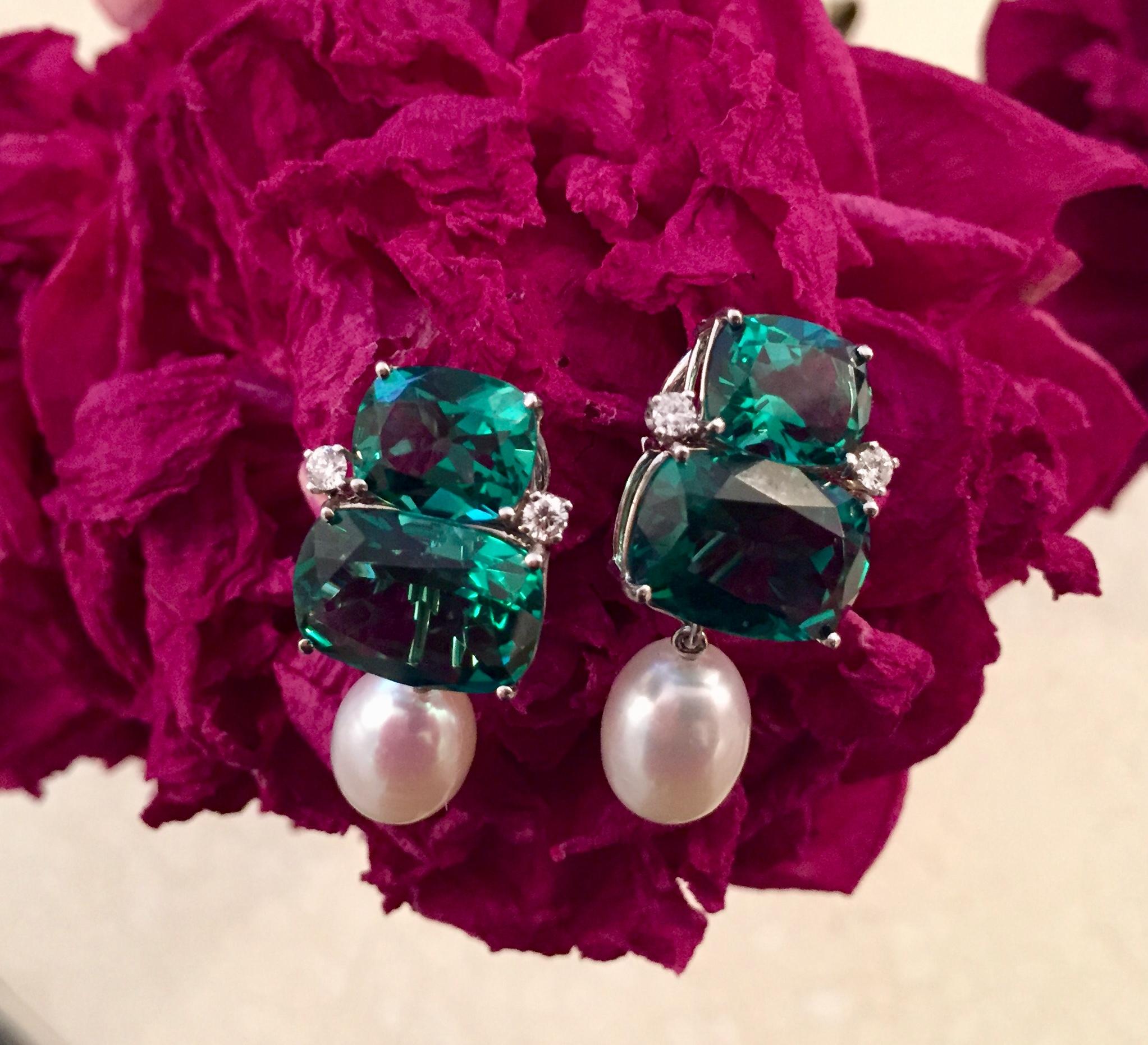 Boucles d'oreilles en pierre d'améthyste verte taille double coussin avec perles détachables en vente 2