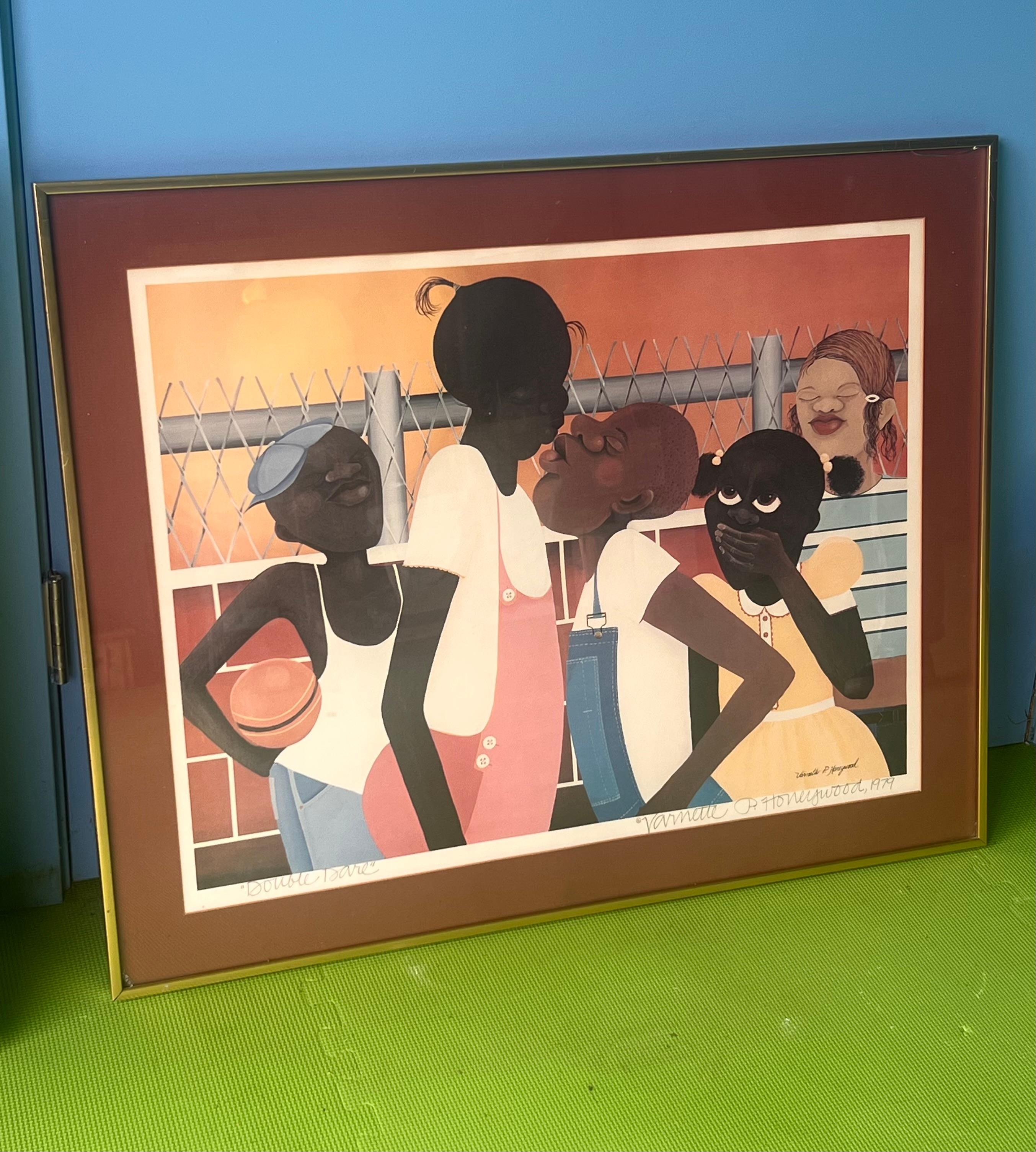 American Double Dare: a framed original print by Varnette P. Honeywood, signed, 1979