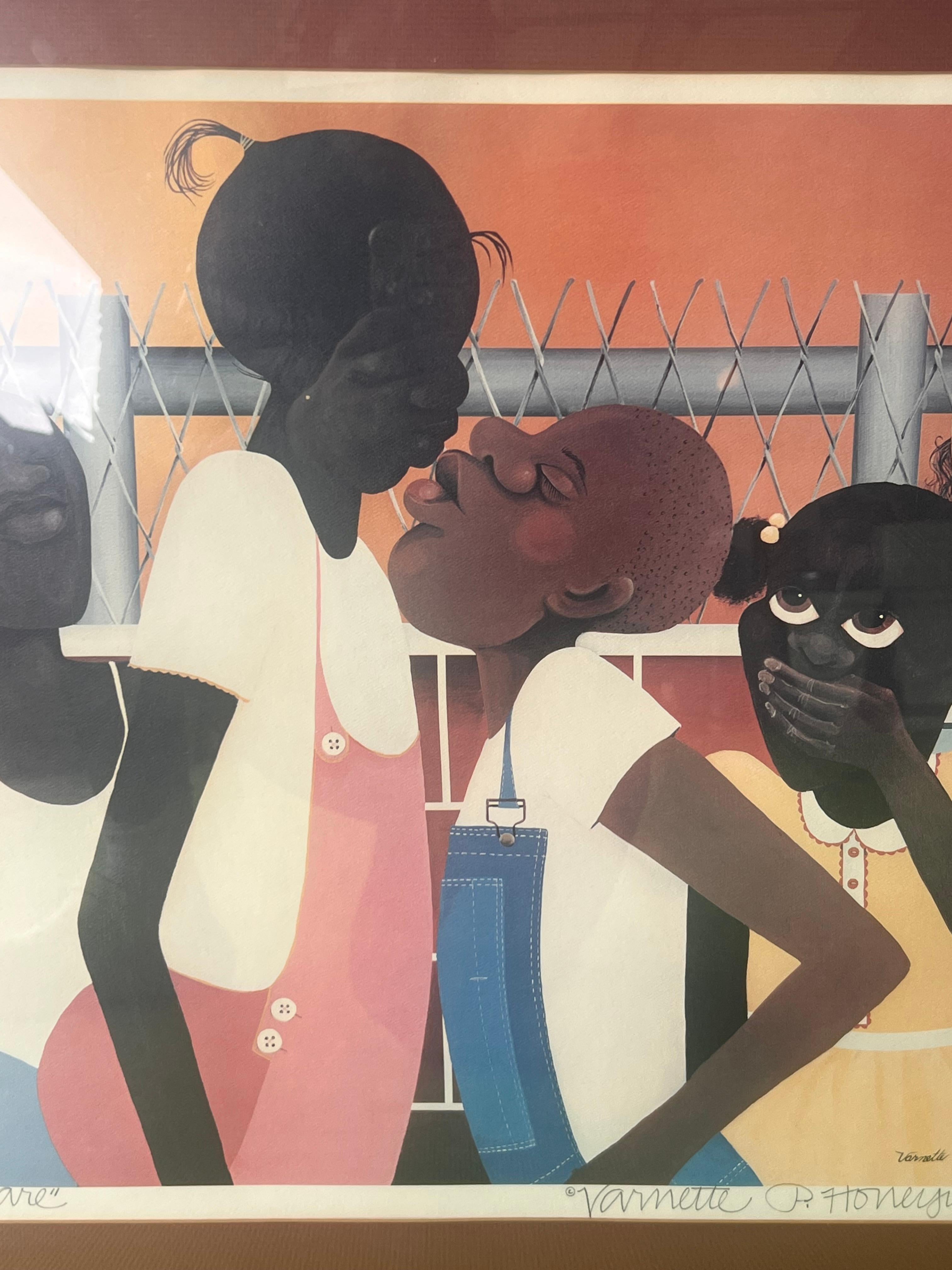Double Dare: a framed original print by Varnette P. Honeywood, signed, 1979 In Good Condition In View Park, CA