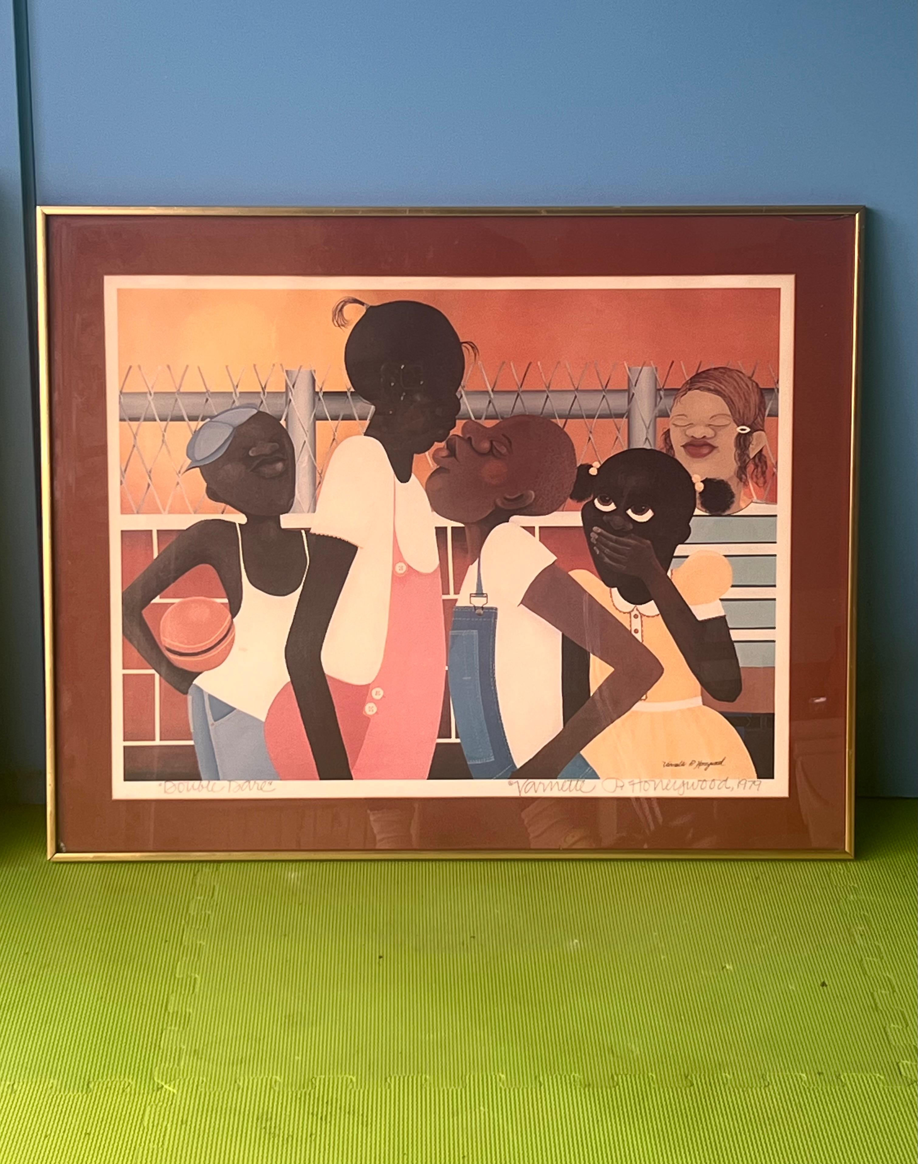 Double Dare: a framed original print by Varnette P. Honeywood, signed, 1979 1