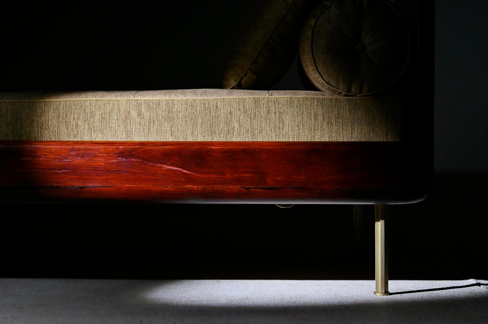 Double Daybed Reclaimed Hardwood & Solid Brass Bases by P. Tendercool (In stock) For Sale 9