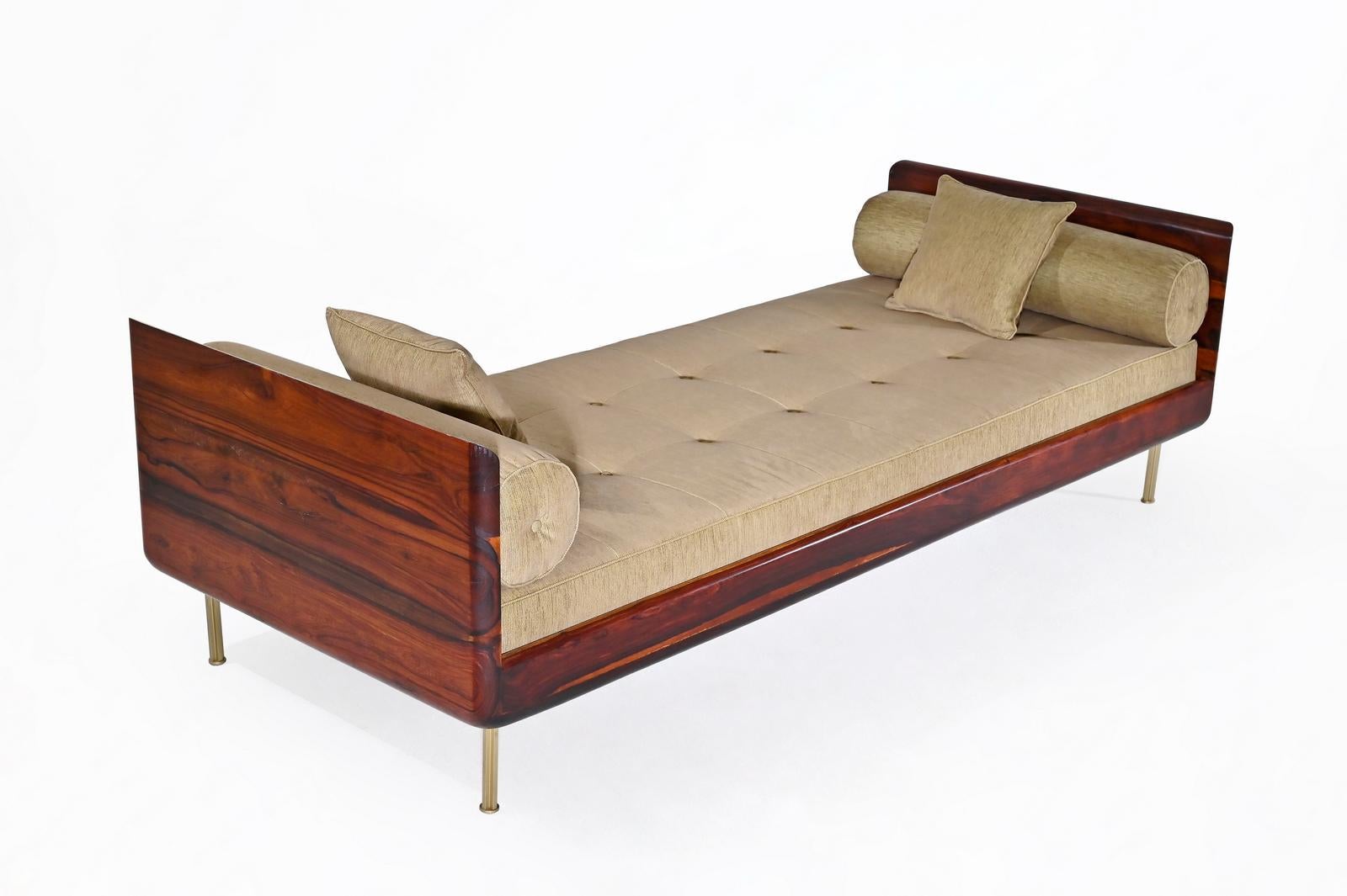 Mid-Century Modern Double Daybed Reclaimed Hardwood & Solid Brass Bases by P. Tendercool (In stock) For Sale