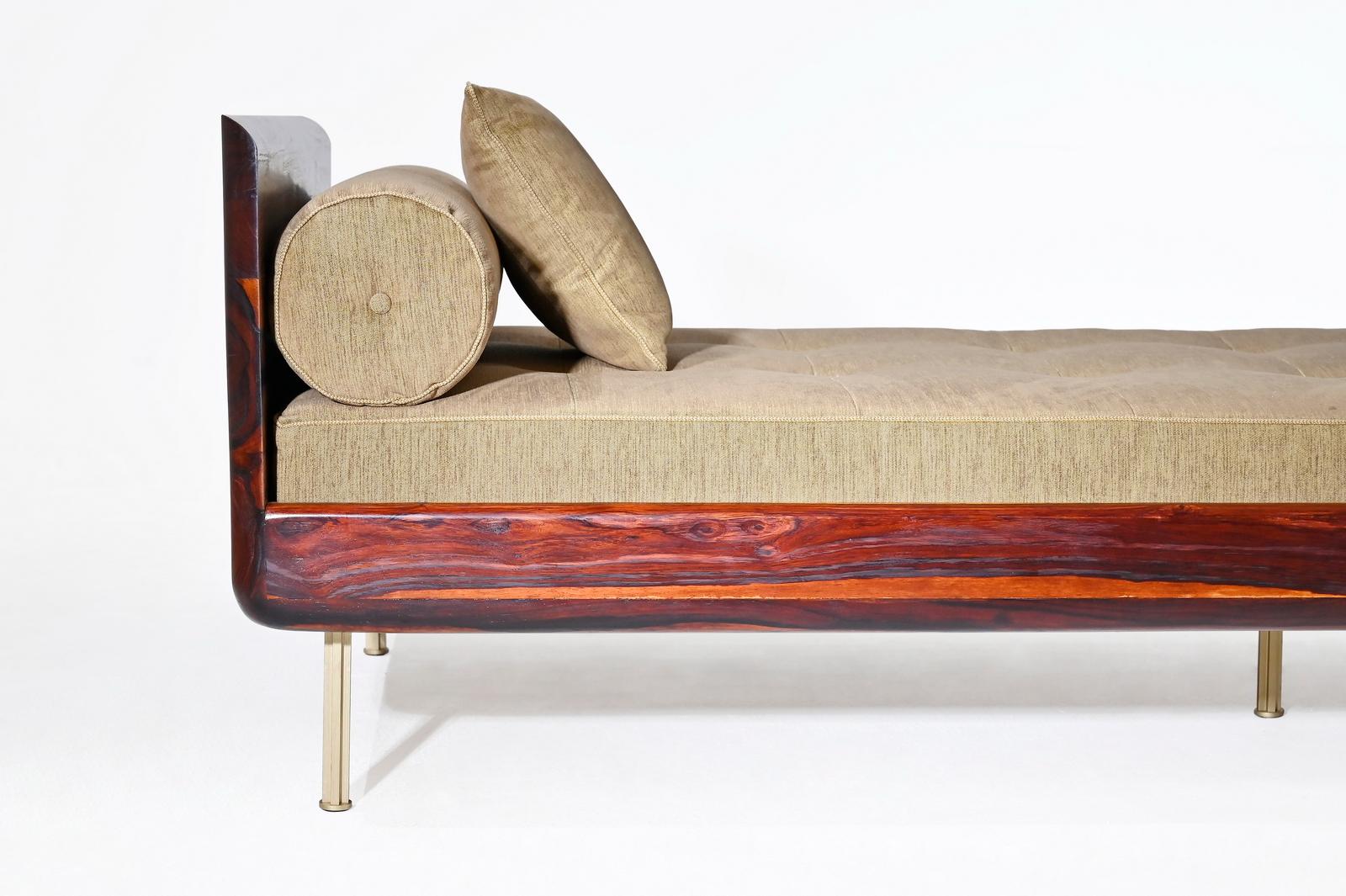 Hand-Crafted Double Daybed Reclaimed Hardwood & Solid Brass Bases by P. Tendercool (In stock) For Sale