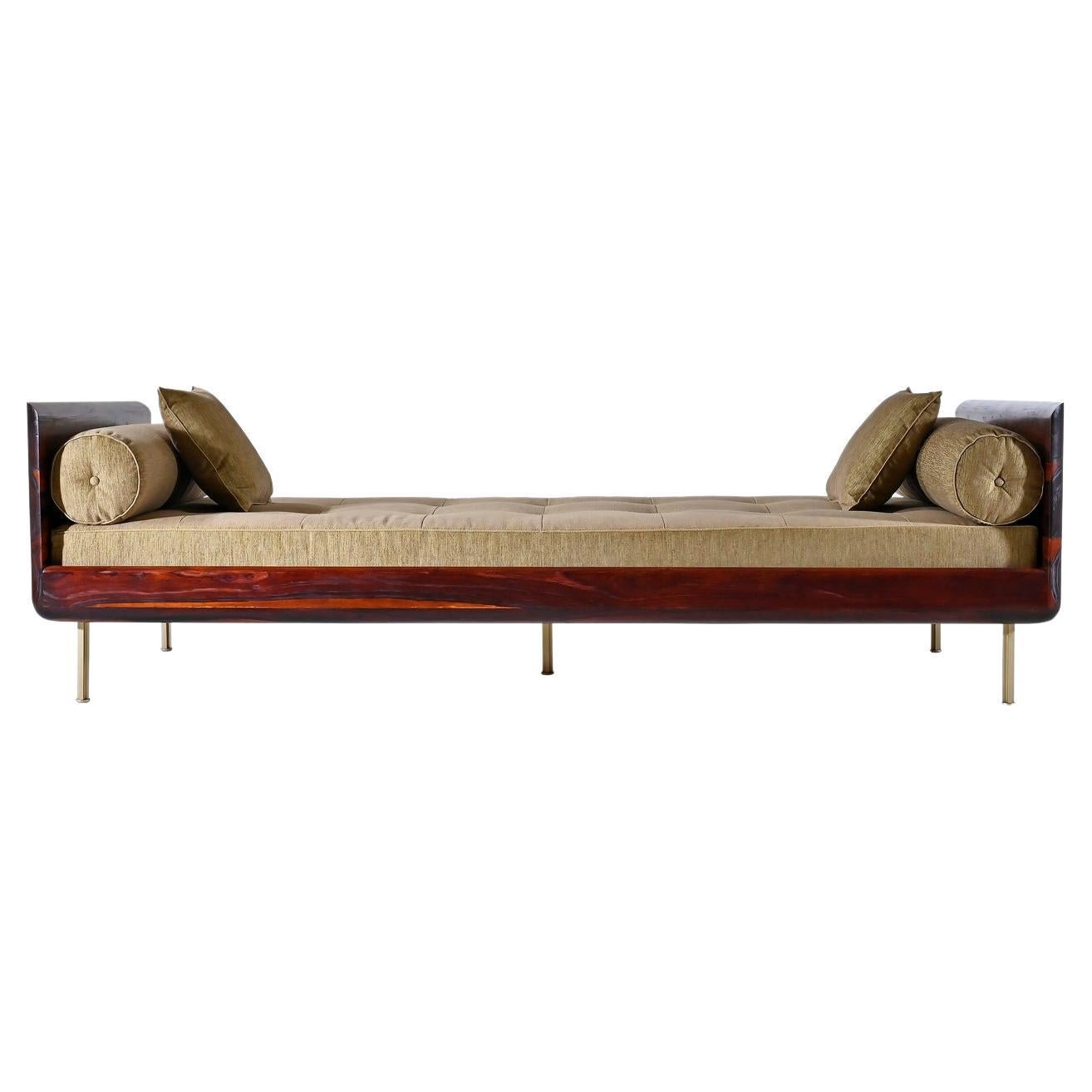 Double Daybed Reclaimed Hardwood & Solid Brass Bases by P. Tendercool (In stock) For Sale
