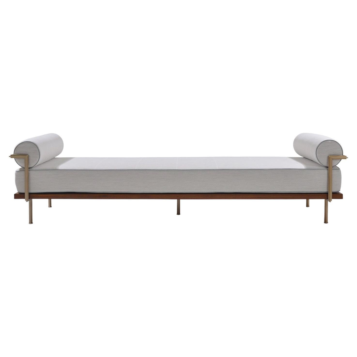 Double Daybed Reclaimed Hardwood & Solid Brass Frame by P. Tendercool (Outdoor) For Sale