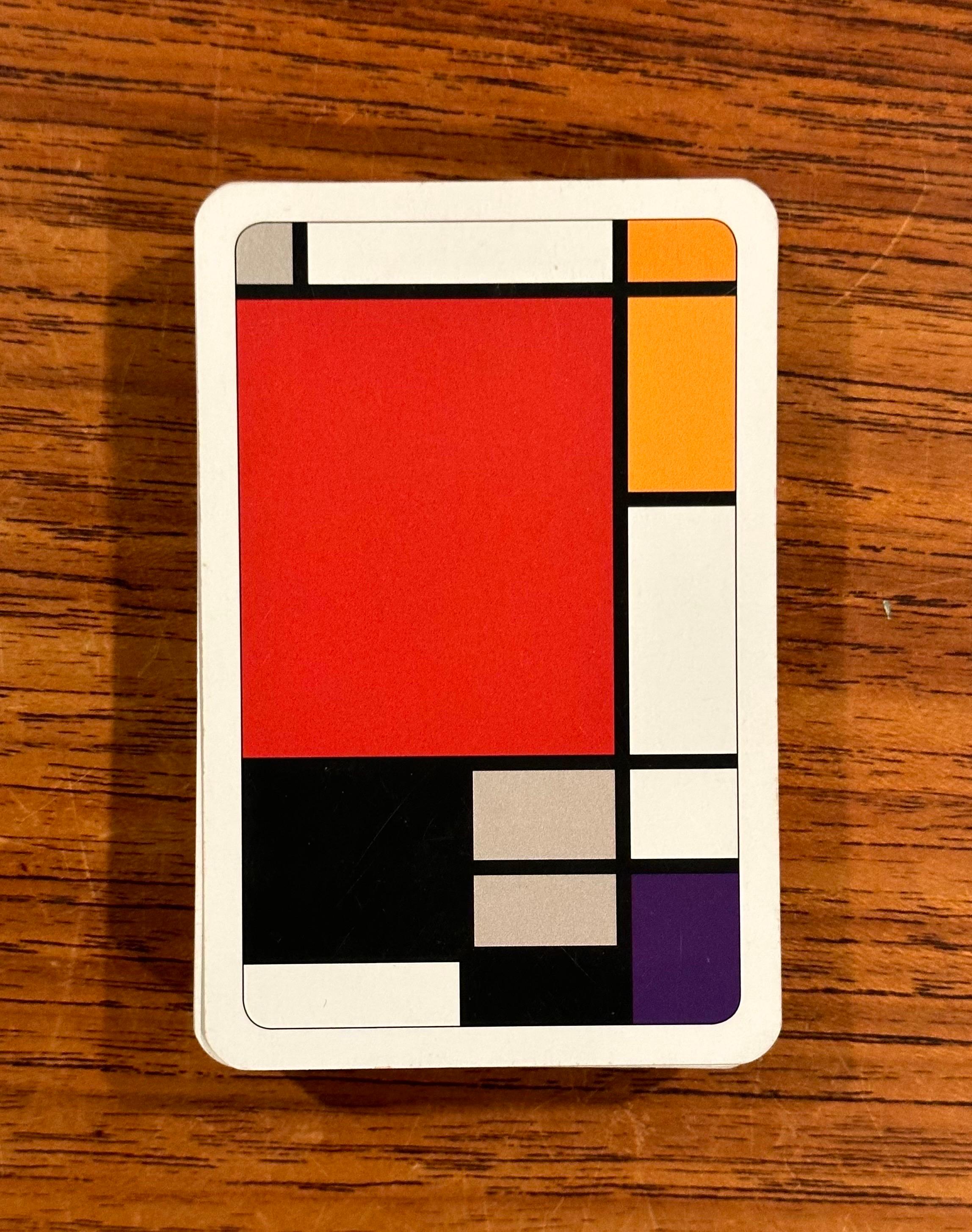 Plastic Double Deck Boxed Set of Playing Cards in the Style of Piet Mondrian For Sale