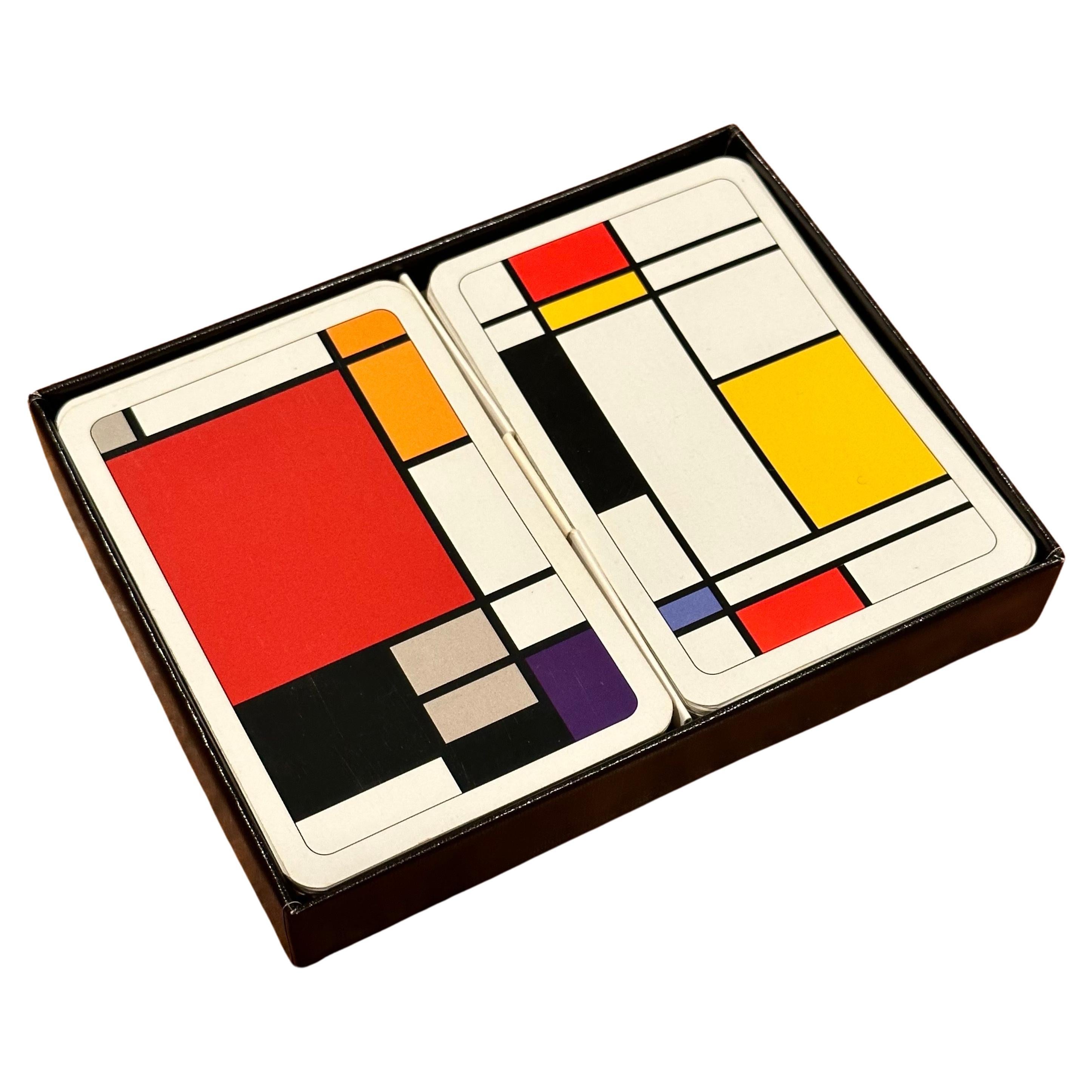 Double Deck Boxed Set of Playing Cards in the Style of Piet Mondrian For Sale