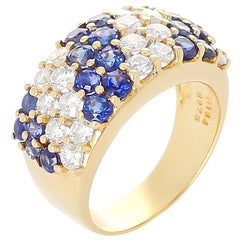 Double Diagonal Sapphire and Diamond Cocktail Ring, 18 Karat Yellow Gold
