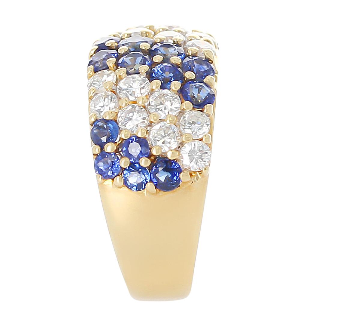 Double Diagonal Sapphire and Diamond Cocktail Ring, 18 Karat Yellow Gold In Excellent Condition In New York, NY