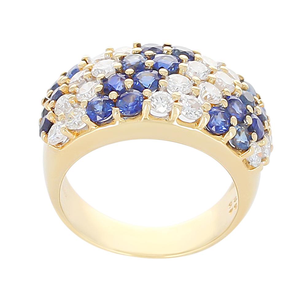 Women's or Men's Double Diagonal Sapphire and Diamond Cocktail Ring, 18 Karat Yellow Gold