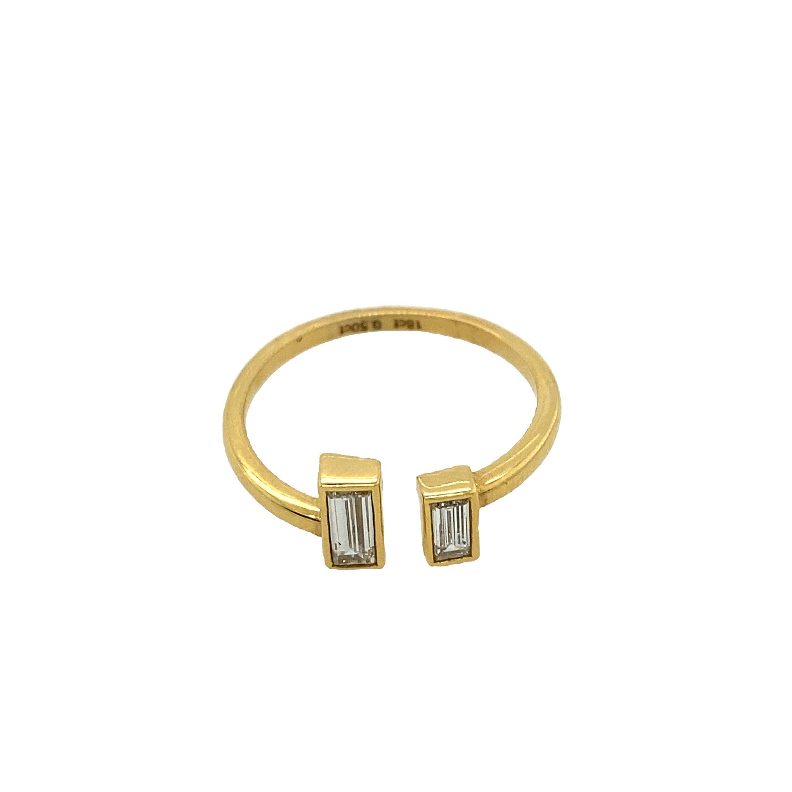 Double Diamond Baguette Ring, Set In 18ct Yellow Gold, With 0.50ct of Baguette Diamonds

Additional Information:
Total Diamond Weight: 0.50ct
 Diamond Colour: G/H
 Diamond Clarity: VS1
Width of Band: 1.6mm
Length of Head: 9.2mm
Width of Head: