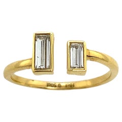 Double Diamond Baguette Ring Set in 18ct Yellow Gold with Baguette Diamonds