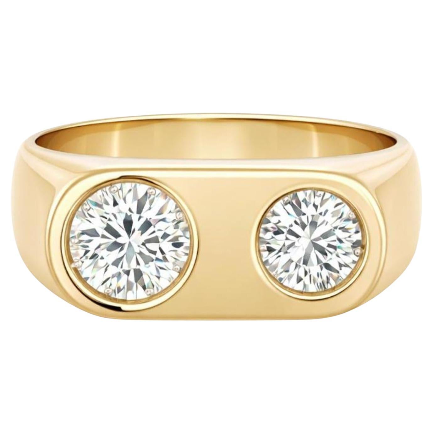 Double Diamond Bezel Statement Ring in 18K Yellow Gold For Sale