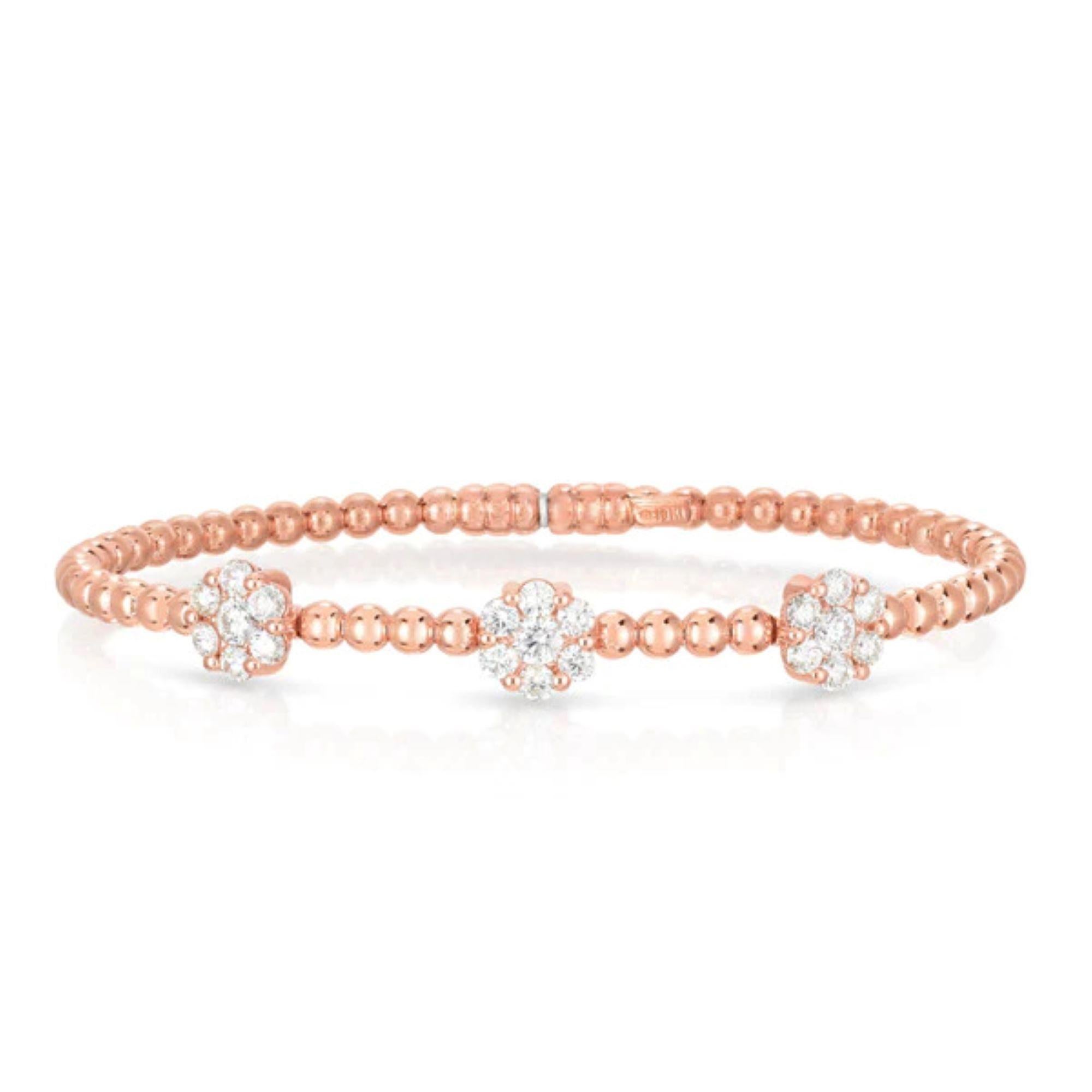 Bracelet à double diamant en or rose 18 carats, fait à la main en Italie en vente 3