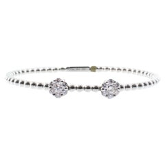 Double Diamond Cluster Bangle in 18K White Gold, Handcrafted in Italy