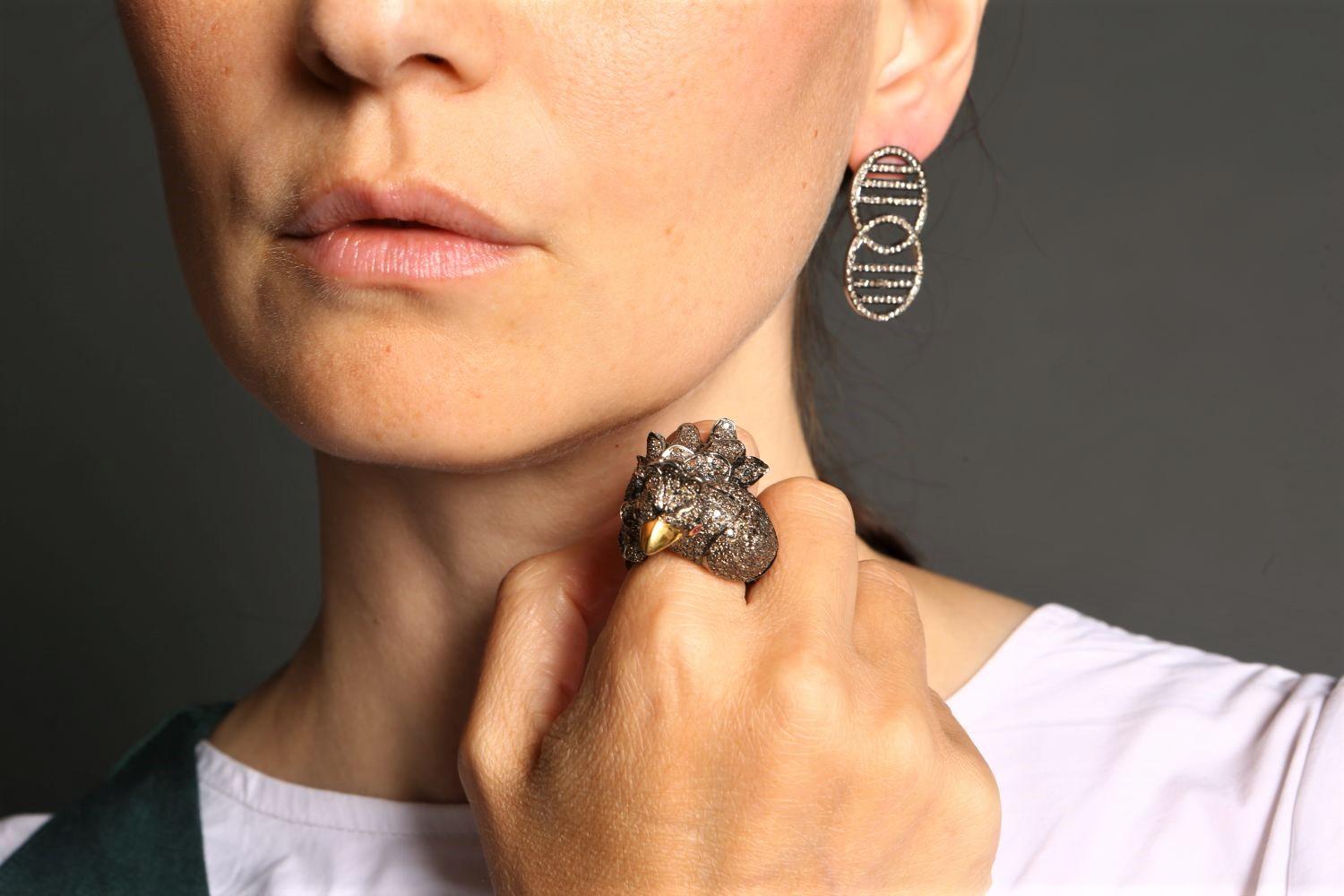 Women's or Men's Double Diamond Gridded Earrings For Sale