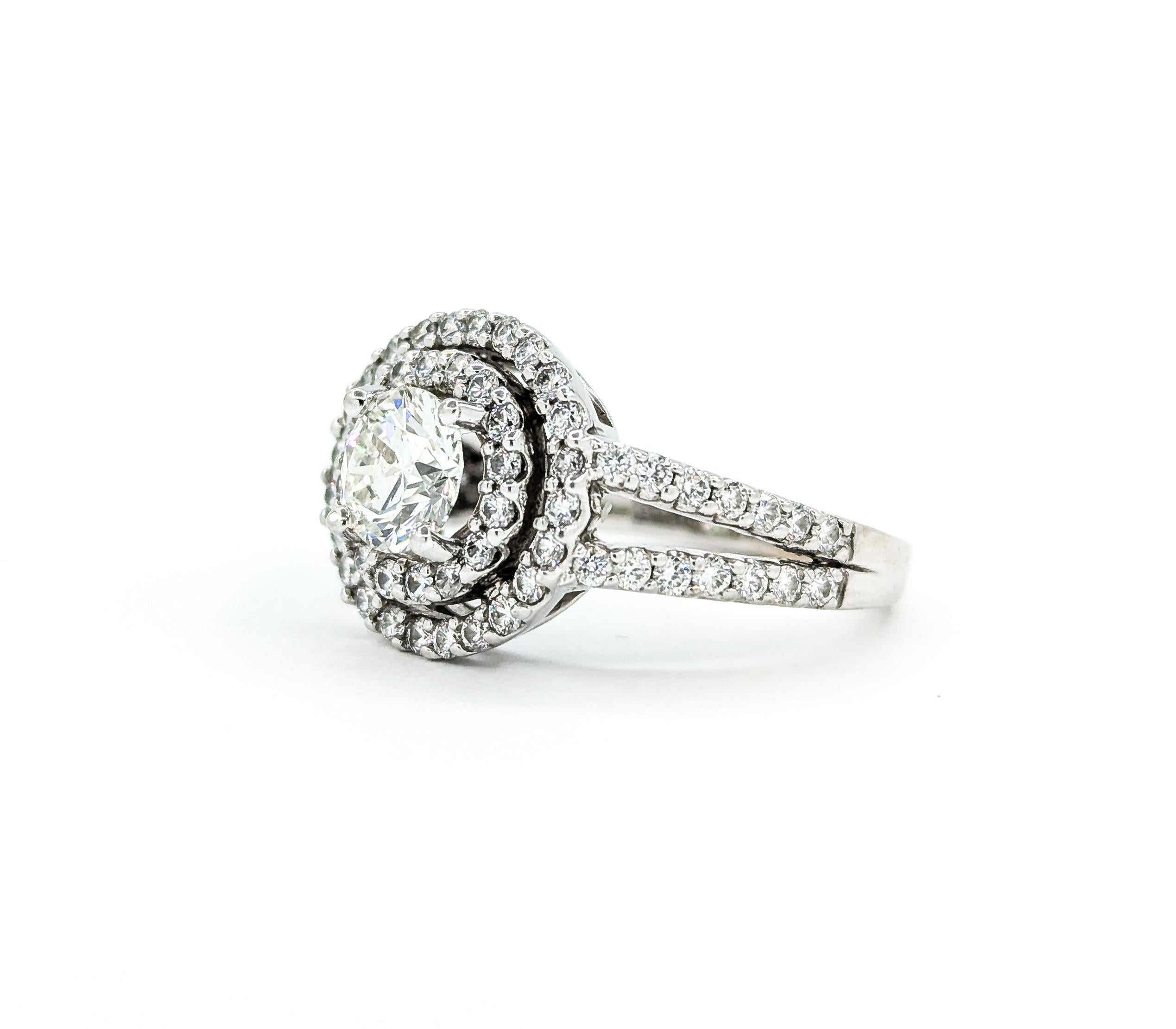 Doppelter Diamant Halo .90 Karat GIA zertifizierter Verlobungsring aus Weißgold 6