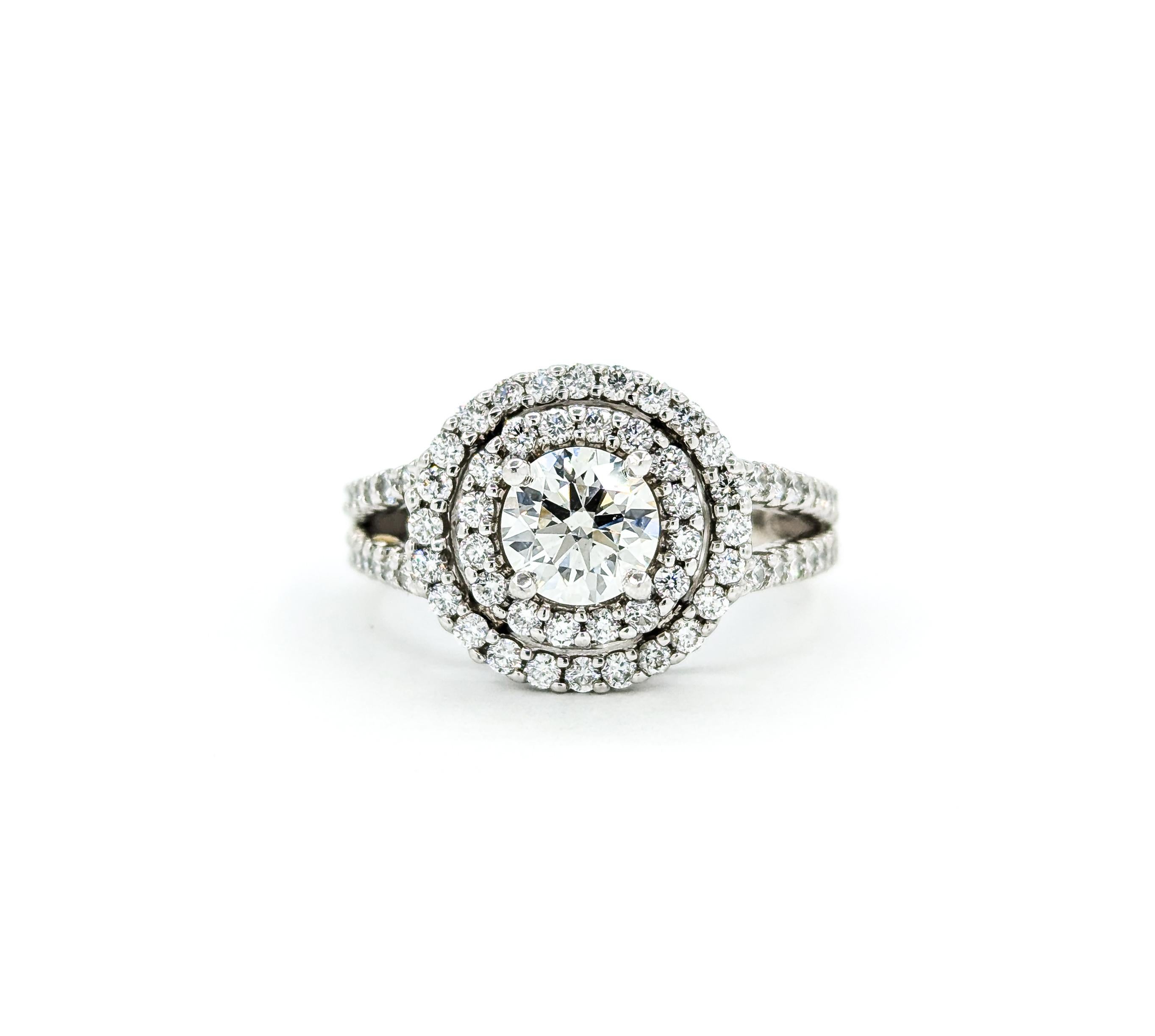 Doppelter Diamant Halo .90 Karat GIA zertifizierter Verlobungsring aus Weißgold 7