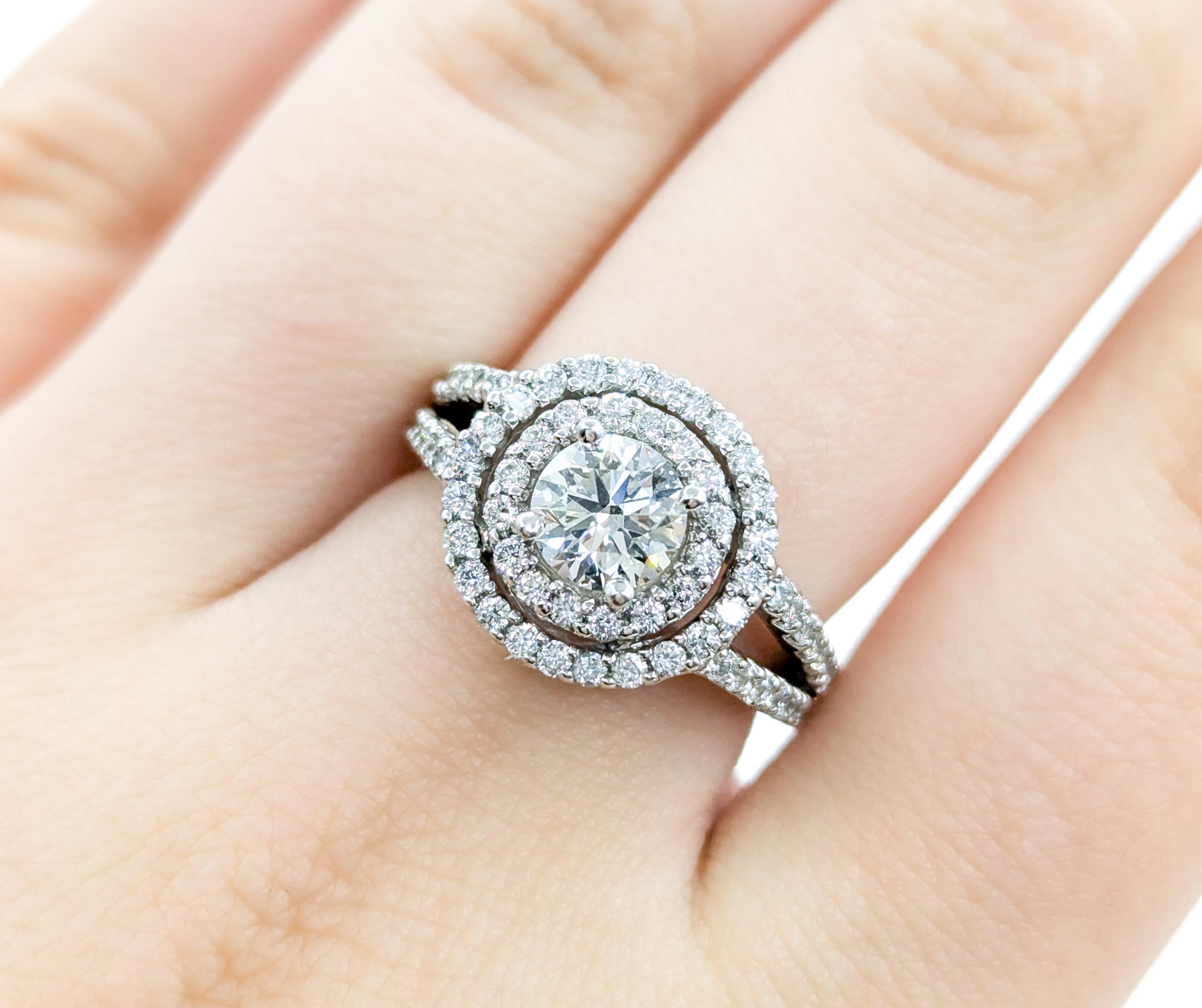 Doppelter Diamant Halo .90 Karat GIA zertifizierter Verlobungsring aus Weißgold Damen