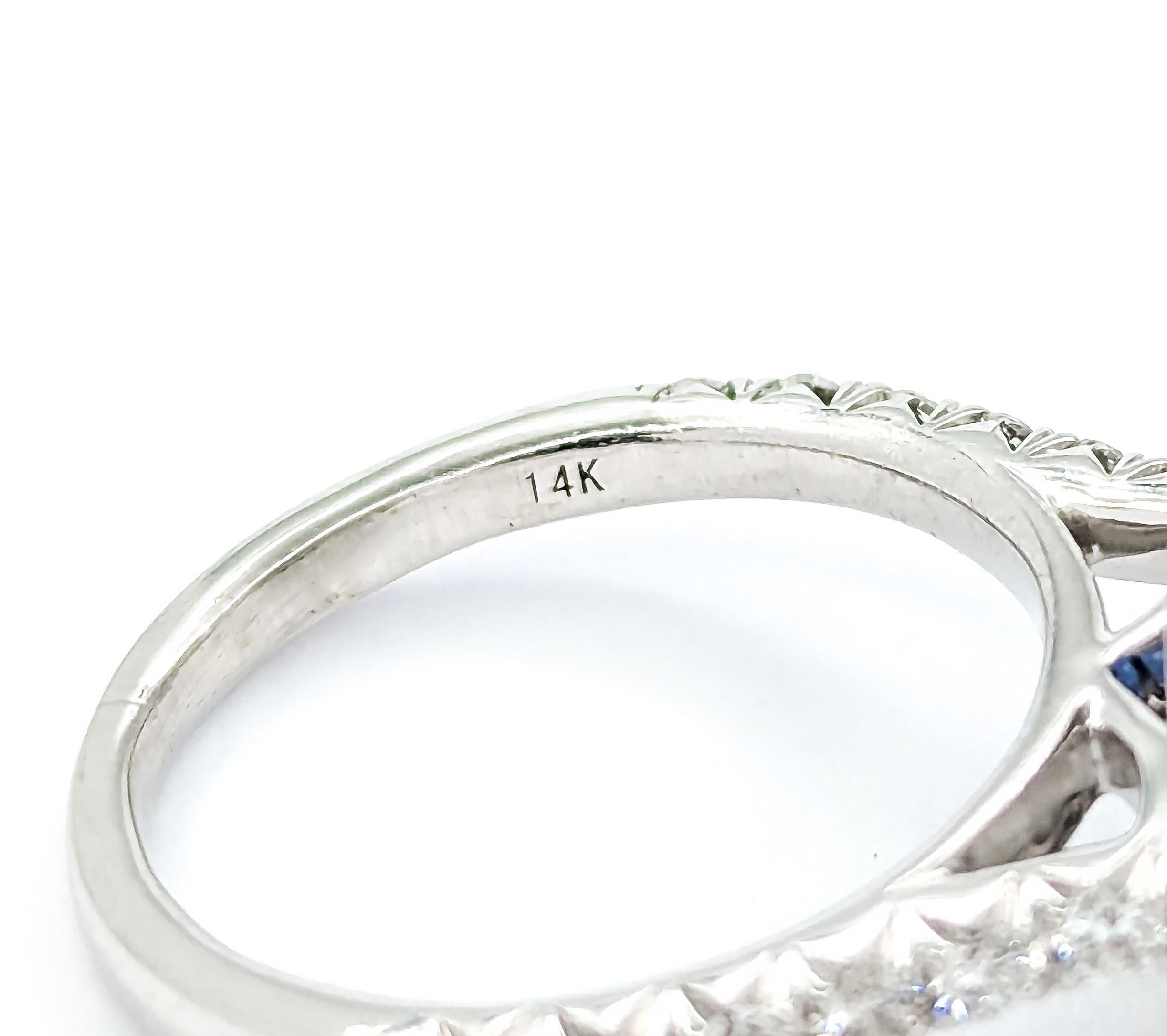 Double Diamond Halo & Sapphire Ring in White Gold 3