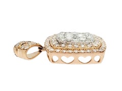 Doppelter Diamant Halo Quadratischer Tropfen-Anhänger aus 14 Karat Roségold und Weißgold