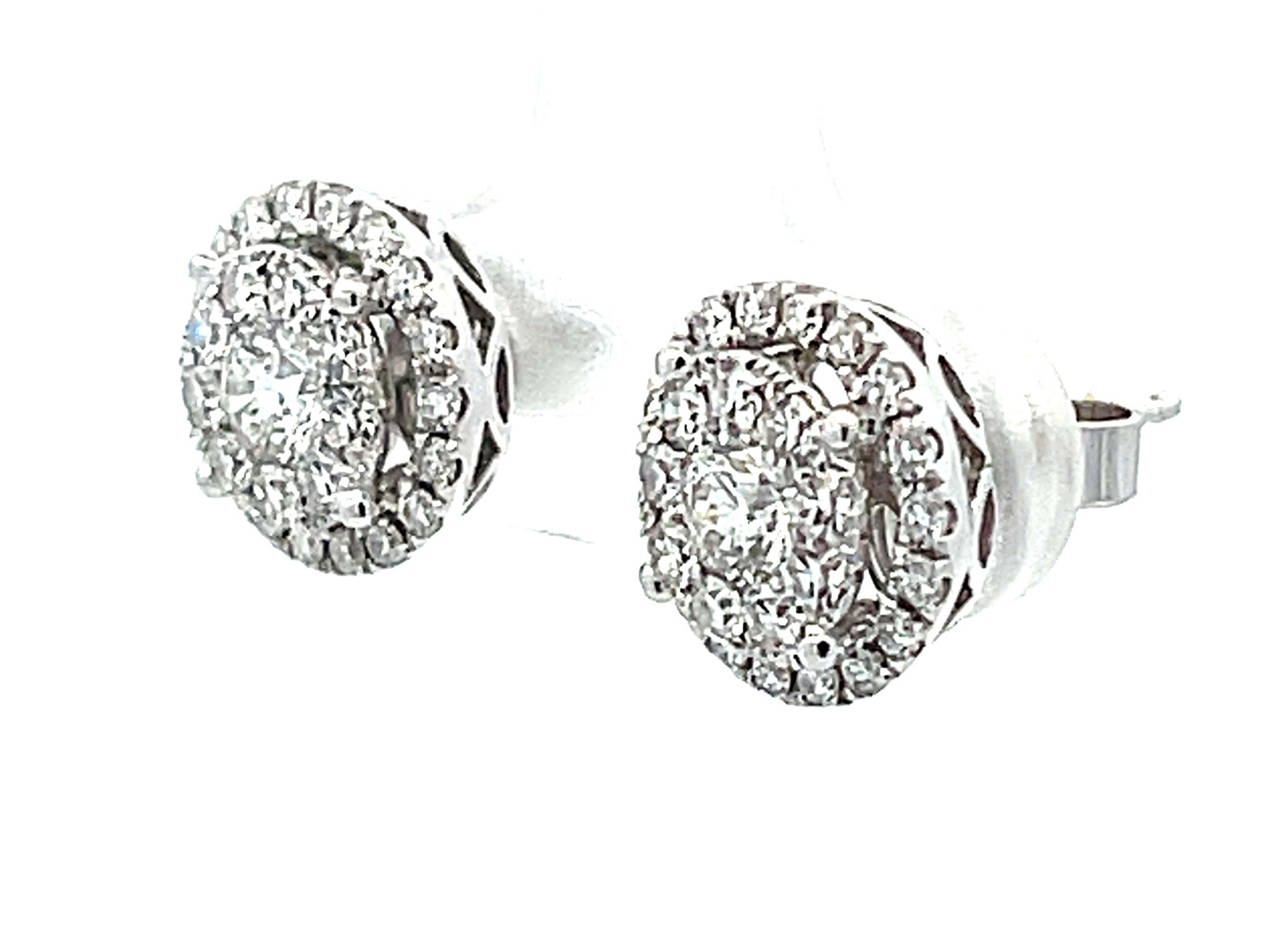 Brilliant Cut Double Diamond Halo Stud Earrings in 18k White Gold For Sale