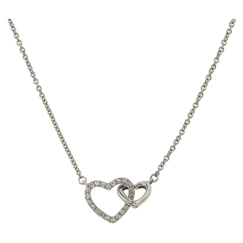 Double Diamond Heart Necklace White Gold For Sale at 1stDibs | diamond ...