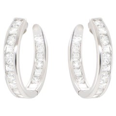 Double Diamond Hoop Earrings Baguette and Round 2.16 Carats 18K Gold